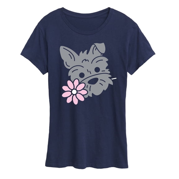 Instant Message - Schnauzer With Flower - Women's Short Sleeve Graphic T-Shirt