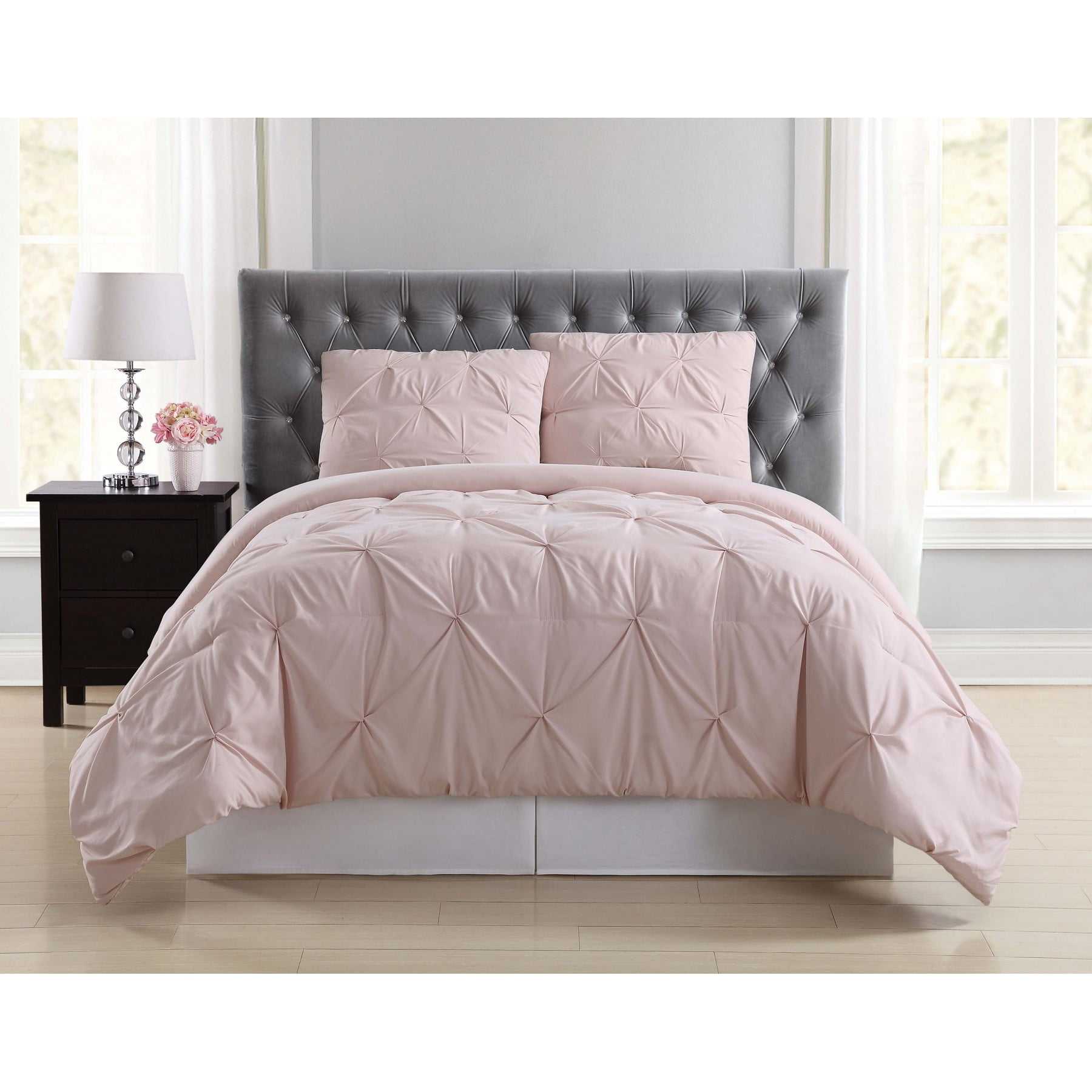 blush rose colored bedding