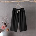 thumbnail image 2 of Uqiangy Waist Flowy Pants Womens Cropped Linen Pants Linen Capris For Women Women's Linen Wide Leg Capri Pants Flowy Capris For Women Cropped Linen Pants Women Linen Pants Women Plus Size Black M, 2 of 5