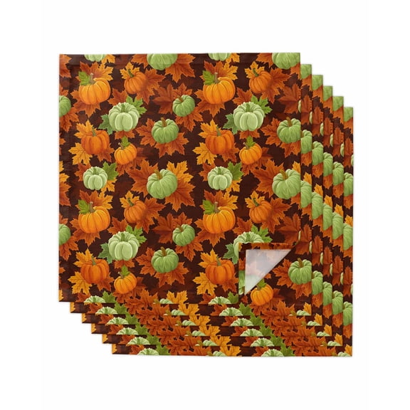 Sage Green Pumpkin Fall Cloth Napkins Set of 6 Reusable Dinner Napkins, Thanksgiving Maple Leaves Autumn Cocktail Napkin Washable Table Napkins for Wedding/Holiday Party/Baby Shower 20"x20"