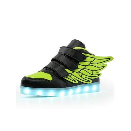 

Kesitin Children Running Shoe Luminous Trainers LED Light Sneakers Lightweight Flashing Skate Shoes Outdoor Sport Black Green 2.5Y