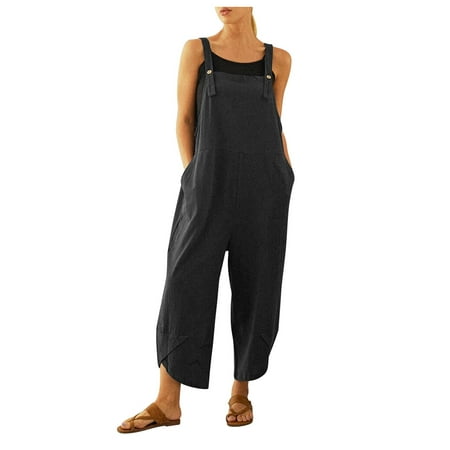 

Dyegold Jumpsuits for Women Casual Jumpsuit for Women Fashion Baggy Loose Playsuit Overalls Plus Size Button Square Neck Sleeveless Rompers Long Pants