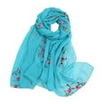 thumbnail image 2 of Floral Embroidered Chiffon Scarf, Silk-Like Lightweight Wrap Shawl with UPF Sun Protection for Spring, Summer, Beach, and Travel, Bohemian Fashion Accessory-Sky Blue, 2 of 3