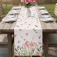 thumbnail image 5 of Pastoral Flower Leaf Butterfly Table Runner 70 Inches Long,Kitchen Dining Tablerunners Pink Green Plant Linen Texture Linen Table Runners Dresser Scarves for Home Dinner Wedding Holiday Party Decor, 5 of 9