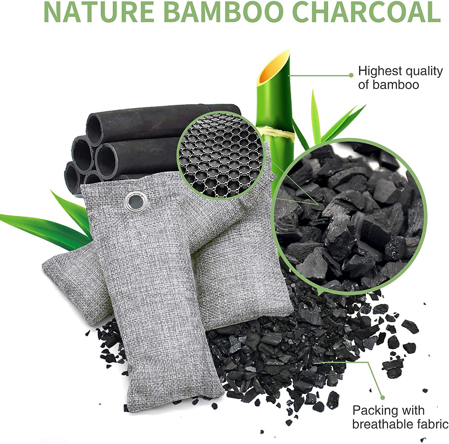 2/4/6 Pack, 2 Colors MerLerner Bamboo Charcoal Bag Odor Absorber Bamboo Charcoal Bags for Home、Car、Shoes、Refrigerator