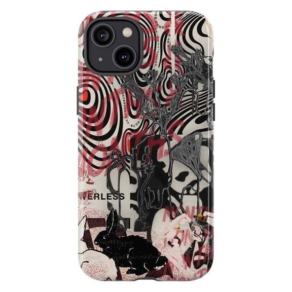 Dark Abstract Collage Phone Case, Black Rabbit Skull Swirl Art Cover for iPhone 17 16 15 14 13 12 11 Pro Plus Mini