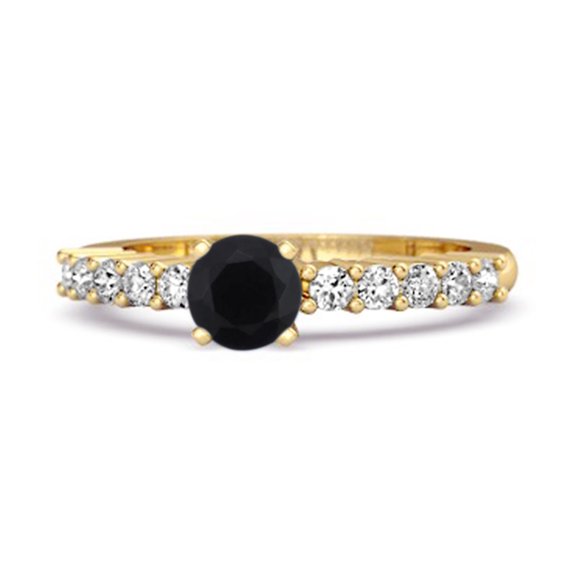 Solitaire Accents 0.10 Ctw Black Spinel 925 Sterling Silver Gold Vermeil Bridal Women Mother's Day Gift Ring