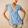 thumbnail image 2 of Women's Fashion Hollow-out V-neck Ruffled Short-sleeve Lace T-shirt Top, 2 of 6