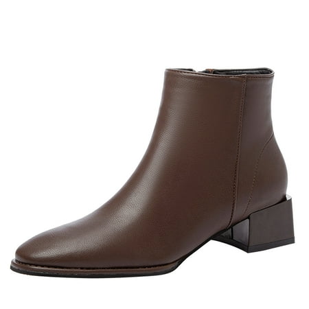 

Fashion Women Artificial Leather Solid Color Autumn Thick Sole Square Heels Zipper Short Booties Round Toe Shoes