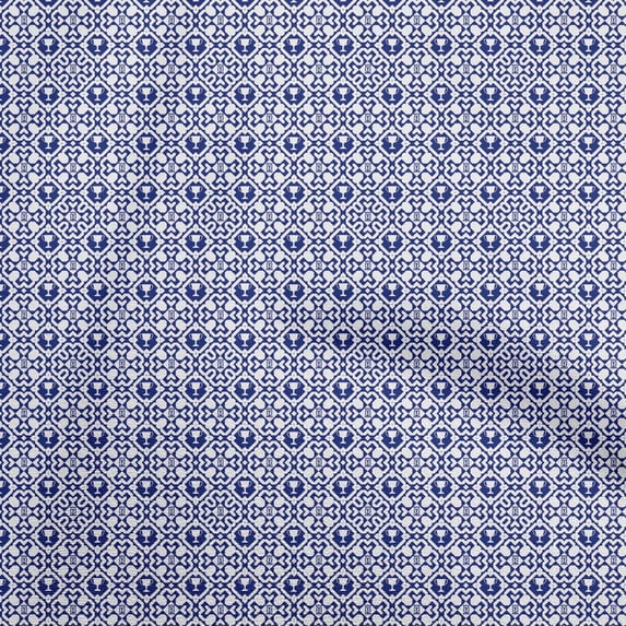 oneOone Rayon Dark Blue Fabric Asian Block Craft Projects Decor Fabric Printed By The Yard 56 Inch Wide