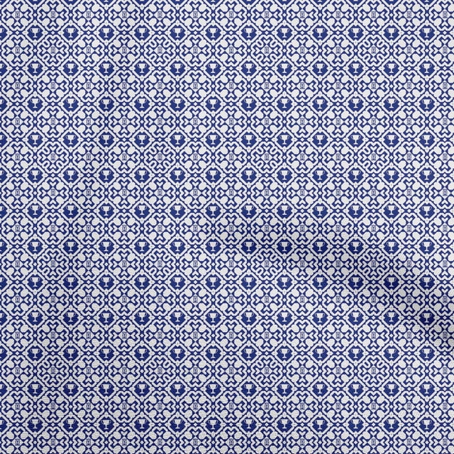 oneOone Rayon Dark Blue Fabric Asian Block Craft Projects Decor Fabric Printed By The Yard 56 Inch Wide