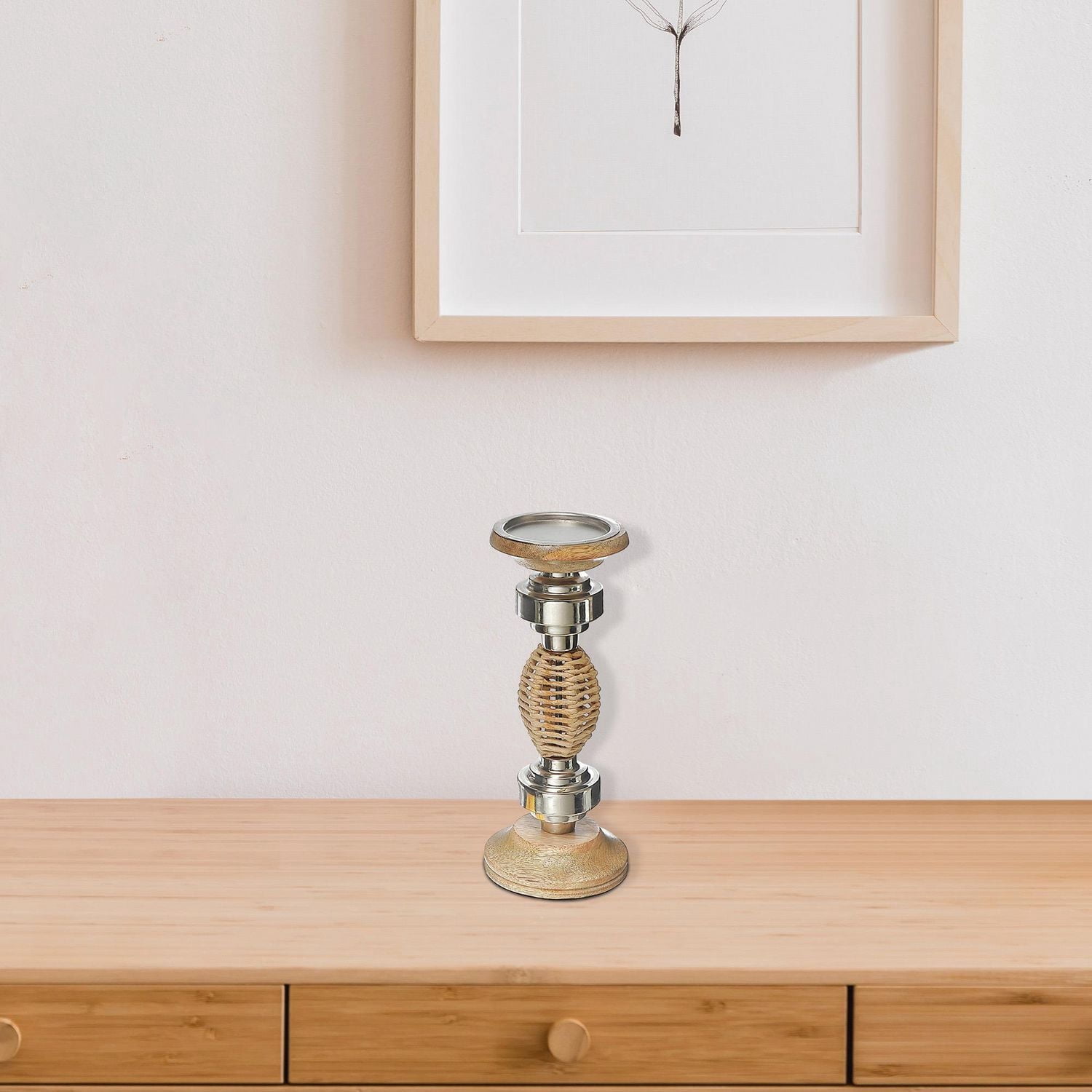 Oval Raffia Metal Pillar Candlestick 11.25"