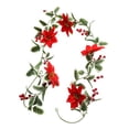 thumbnail image 3 of Guirnalda navideña con luces Luces navideñas Guirnalda iluminada de frutos rojos artificiales Hojas de borde blanco, 3 of 9