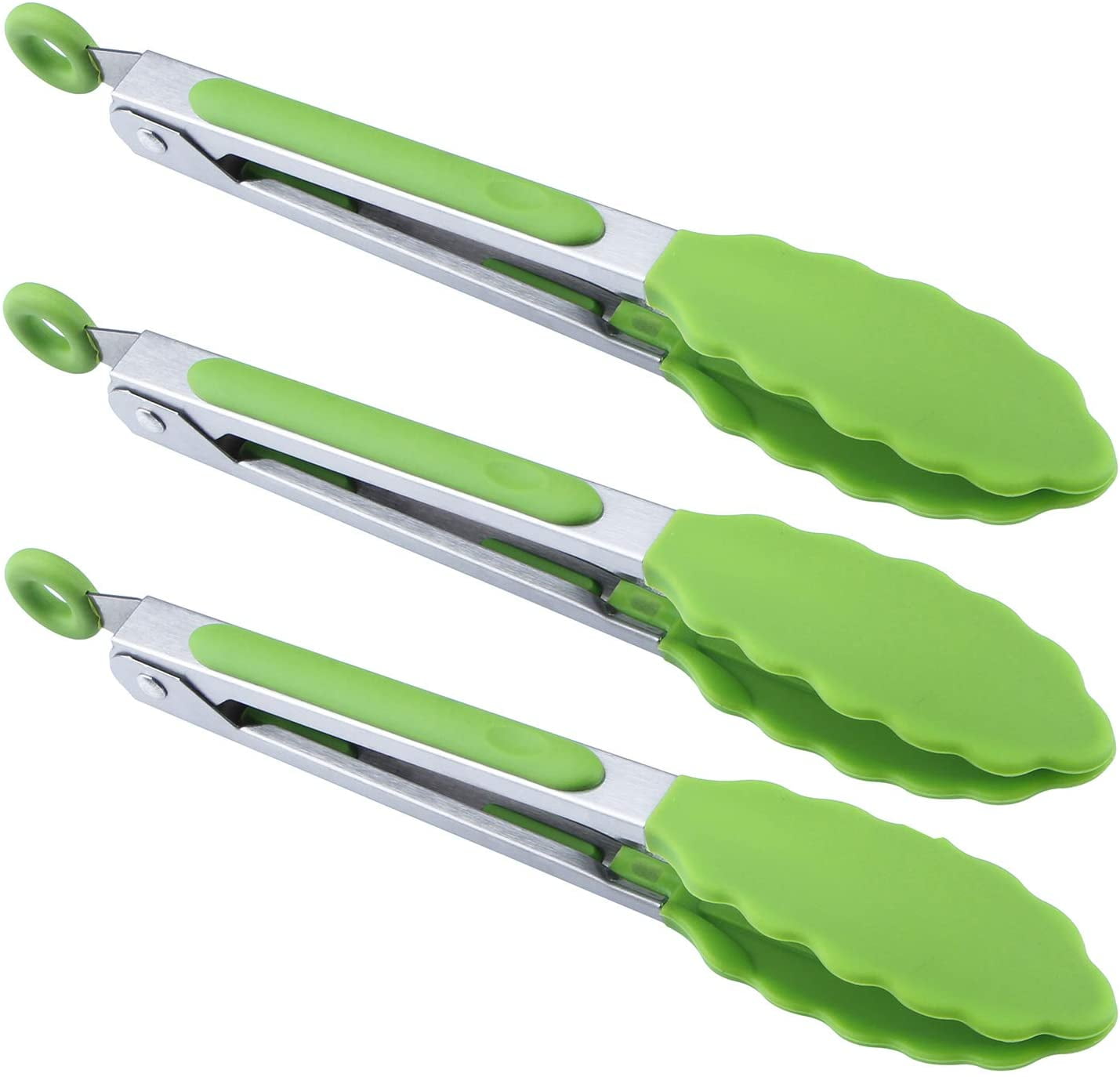 Kitchen Tong Set Silicone Tips Non-Stick Cooking Tongs 3pcs Green