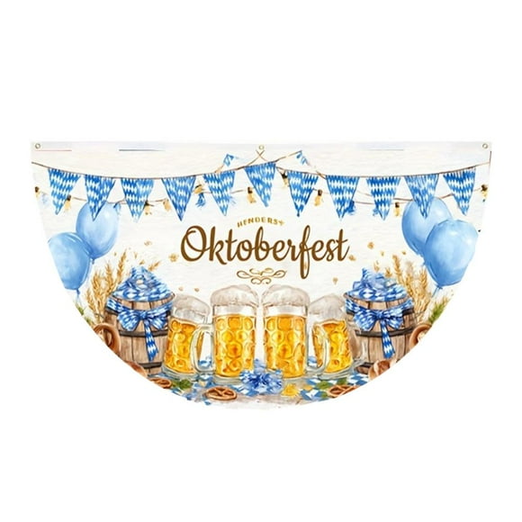 Oktoberfest Decorations Fan Flags,Oktoberfest Bunting Beer Festival Pleated Fan Flag,Bavarian Check Half Fan Flag Hanging Banners,White Blue FanFlag for Outdoor Porch Yard Party Festival Celebration