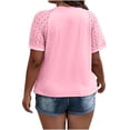 thumbnail image 6 of Tdoqot Womens Trendy Plus Size Tops- Casual Pleats Crewneck Lace Short Sleeve Summer Shirts Blouses Pink Size XL, 6 of 7