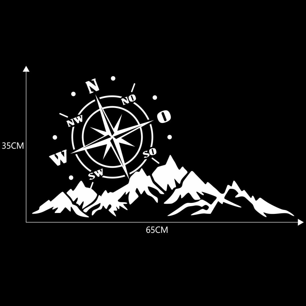 Entweg Car Engine Cover Sticker,65x35CM 3D Universal Car Engine Cover Body Sticker Black Compass Mountain Offroad Vinyl Decal No Fading Waterproof Dustproof