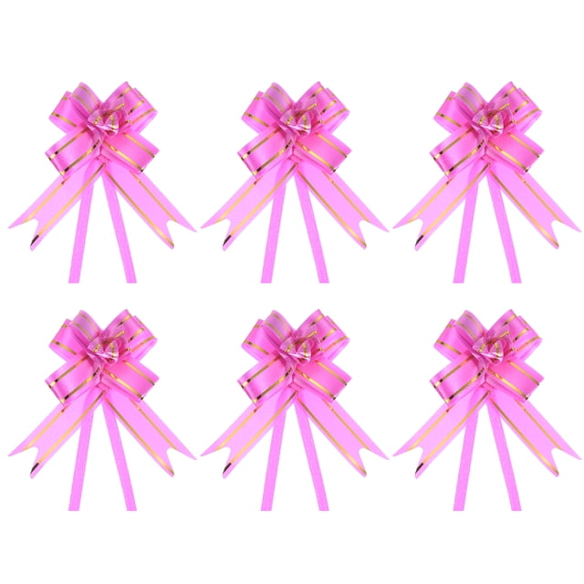 Unique Bargains 8 Inch Pull Bows Ribbon Gift Wrapping String Gold Thread Style Decorative Bow Tie Rose Red 100 Pack