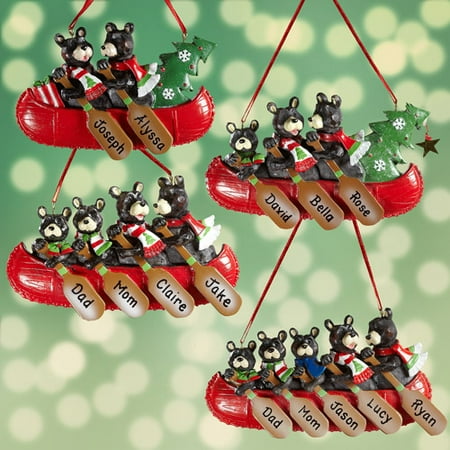 Personalized Bear Family in Canoe Ornament, Personalize Up to 5