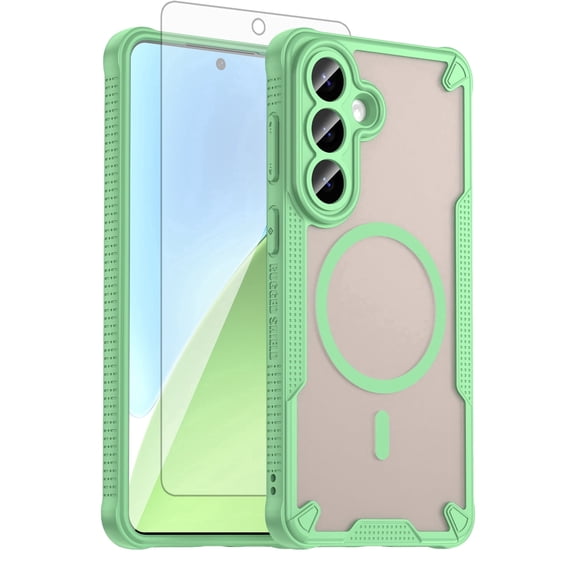 Asuwish Phone Case Compatible with S26 5G Magnetic ring Tempered Glass Screen Protector, Translucent Matte Back Shockproof Protective Cell Cover for S 26 26S GS26 G5 Women Men Green