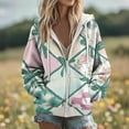 thumbnail image 5 of Women's Hooded Jackets Front Zipper Drawstring Long Sleeve Print Cardigan Casual Stylish Cute Outwear With Pockets (XL, Green), 5 of 6
