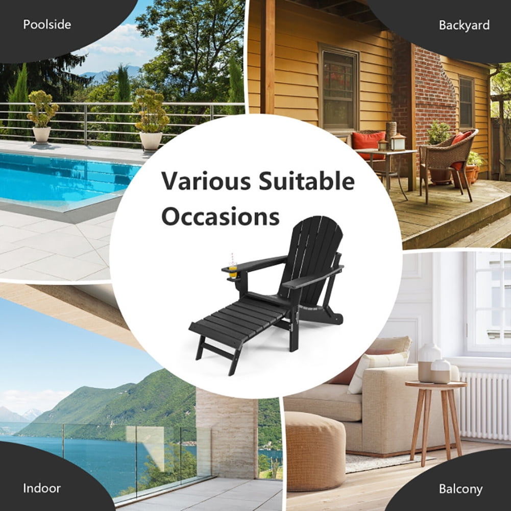 Aimee Lii Patio All-Weather Folding Chair with Pull-Out Ottoman, Outdoor Patio Furniture, Black