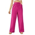 thumbnail image 3 of Women's Pants Casual Elastic High Waisted Wide Leg Pants Hot Pink L Palazzo Pants with Pockets, 3 of 5
