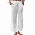 thumbnail image 4 of Bloomae Womens High Waisted Straight Leg Work Pants Lightweight Casual Solid Color Lounge Trousers Loose Boho Pants with Pockets White XXL, 4 of 9