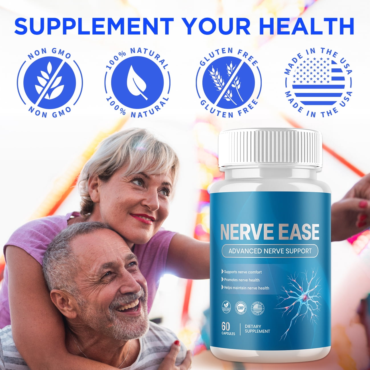 Nerve Ease Advanced Nerve Health Support Pills Natural Vitamin Supplement NerveEase 120 Capsules