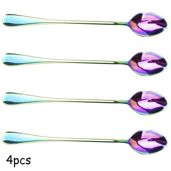 4 Pcs/Set Stainless Steel Spoons Iridescent Rainbow For Milkshake Coffee Drinks