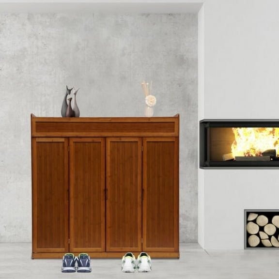 Bamboo Shoe Cabinet Storage Rack Organizer Entryway Shoe Shelf with Doors