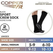 Copper Fit® Work Gear Work Socks, Crew Length with Advanced Cushioning, Black, 2-Pack, Small/Medium