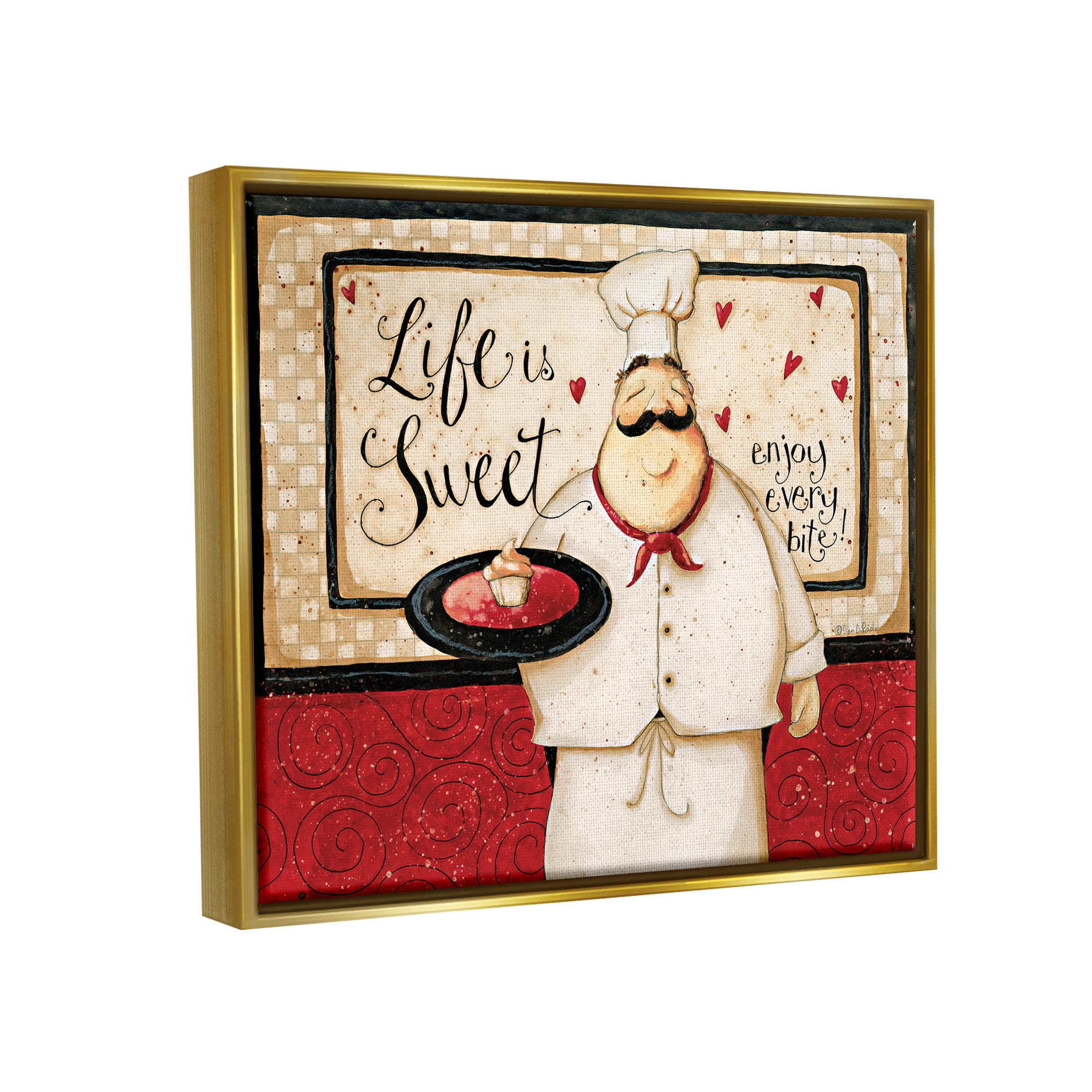 Life Is Sweet Enjoy Every Bite Phrase Food & Beverage Graphic Art Metallic Gold Framed Art Print Wall Art
