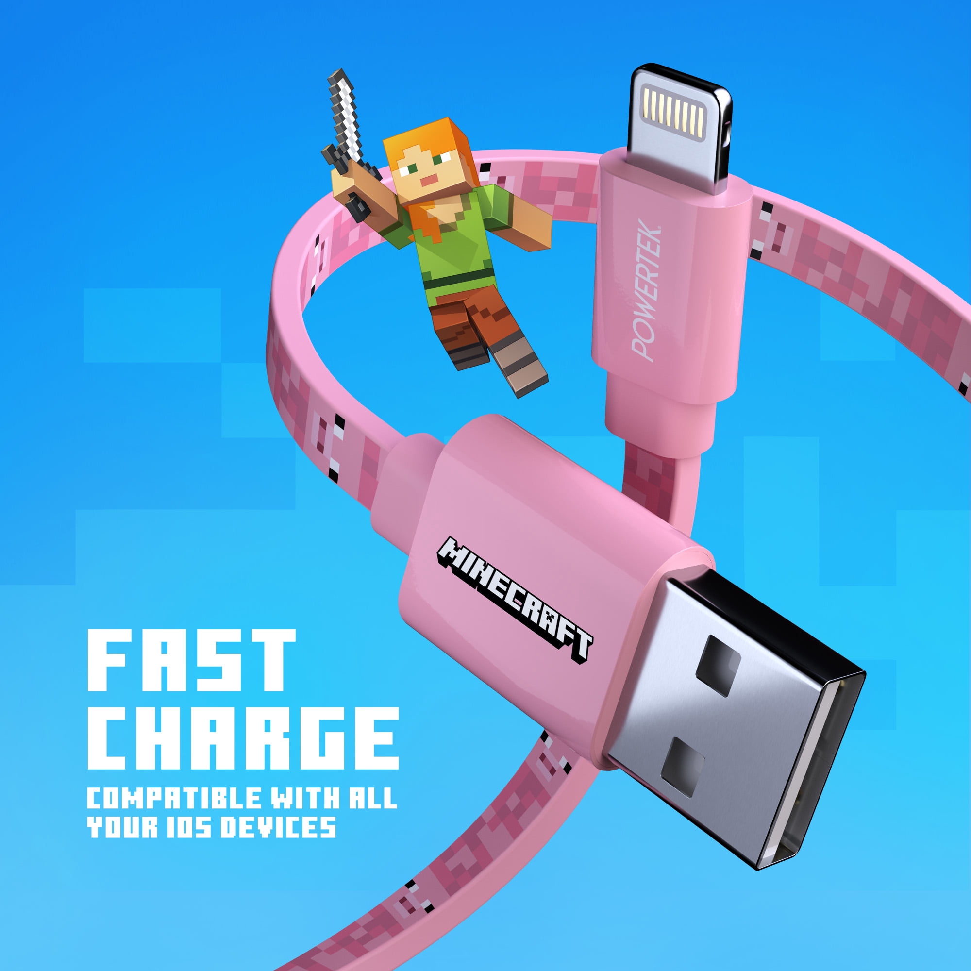 Liquipel Powertek Minecraft USB-A to Lightning - Pig