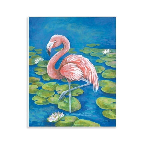 Stupell Industries Balancing Flamingo & Lily Pads Animals Painting Unframed Art Print Wall Art, 11 x 14
