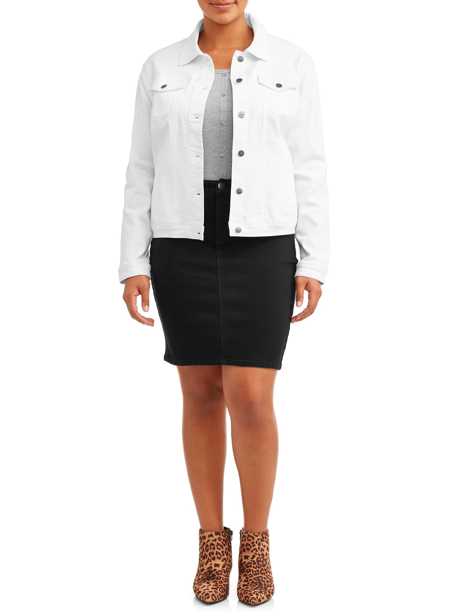 Womens plus size 2025 white jean jacket