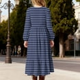 thumbnail image 6 of CYRBOKO Long Sleeve Dresses for Girls, Casual A-line Striped Loungewear Mid-Length Dresses Navy Size 4-5T, 6 of 6
