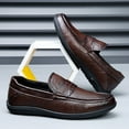 thumbnail image 6 of Men's Casual Loafers Slip On Leather Shoes Comfortable Lightweight Driving Shoes Male Moccasins Classic Penny Loafer Flats Boat Shoes Outdoor Walking Shoes, 6 of 11
