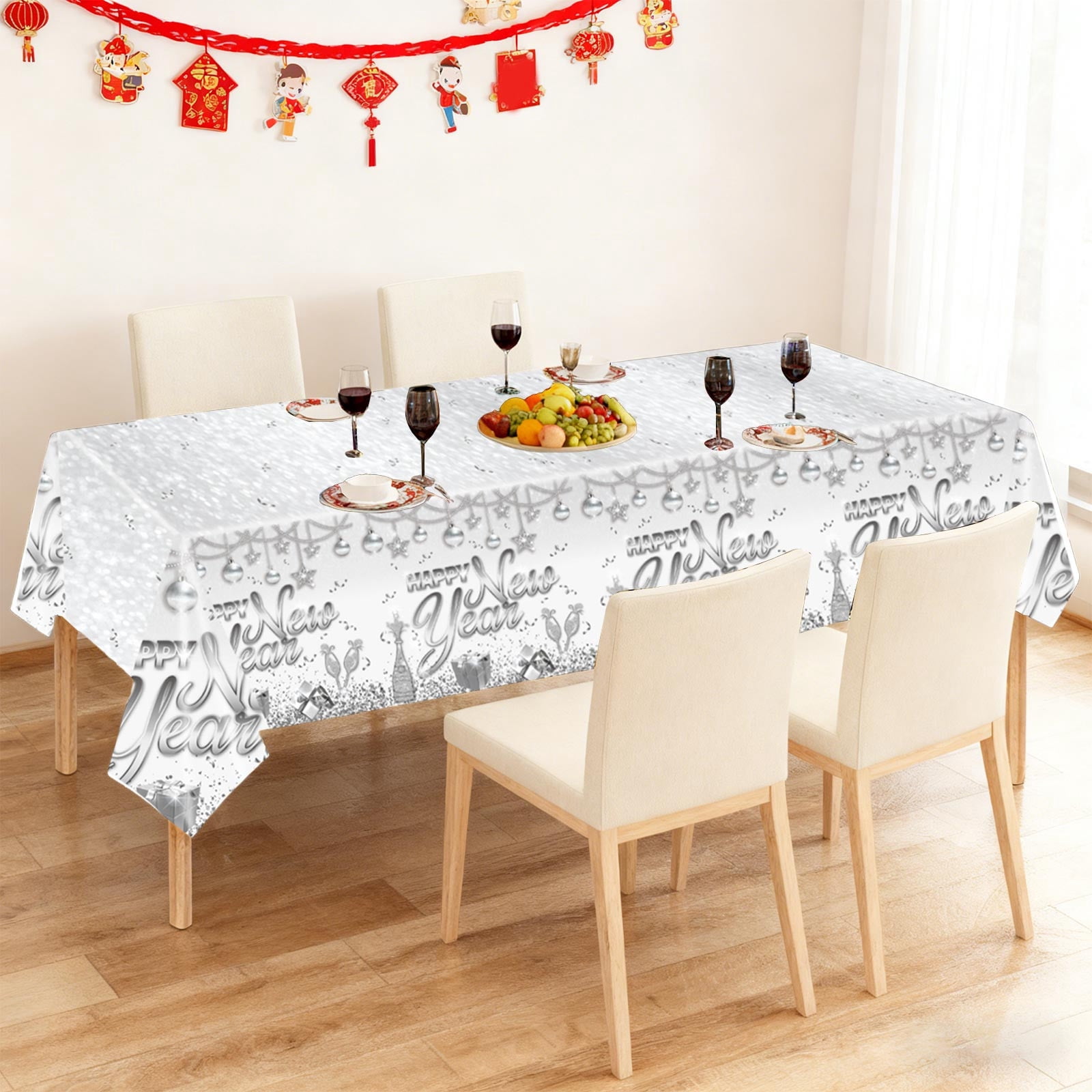 Nappe de fête pour le réveillon du Nouvel An 2026, nappe Happy New Year noir or jetable pour table, décoration de table pour le réveillon du Nouvel An, nappes de table pour