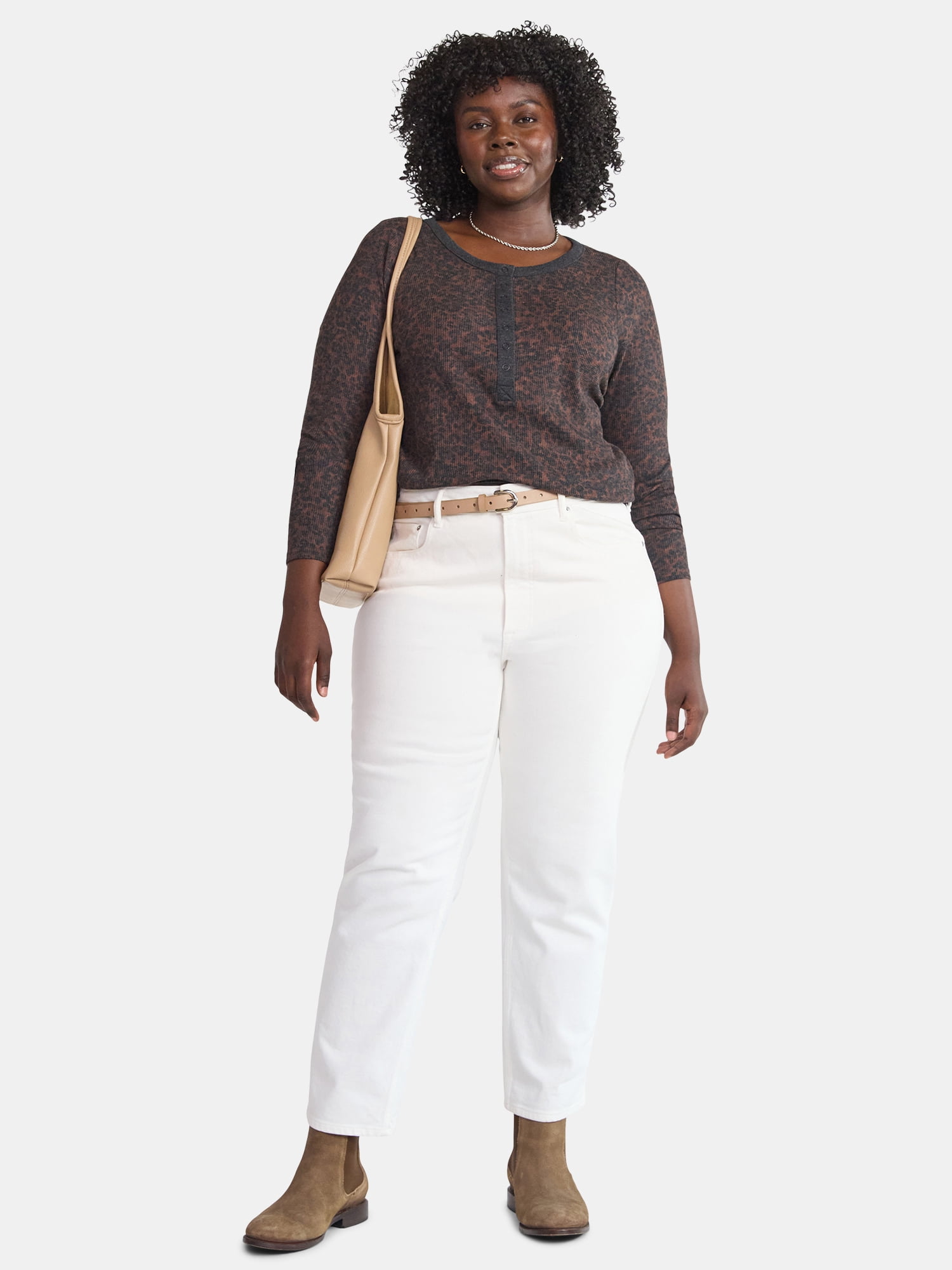 Terra & Sky Women’s Plus Thermal Henley Top with Long Sleeves, Size 0X-4X