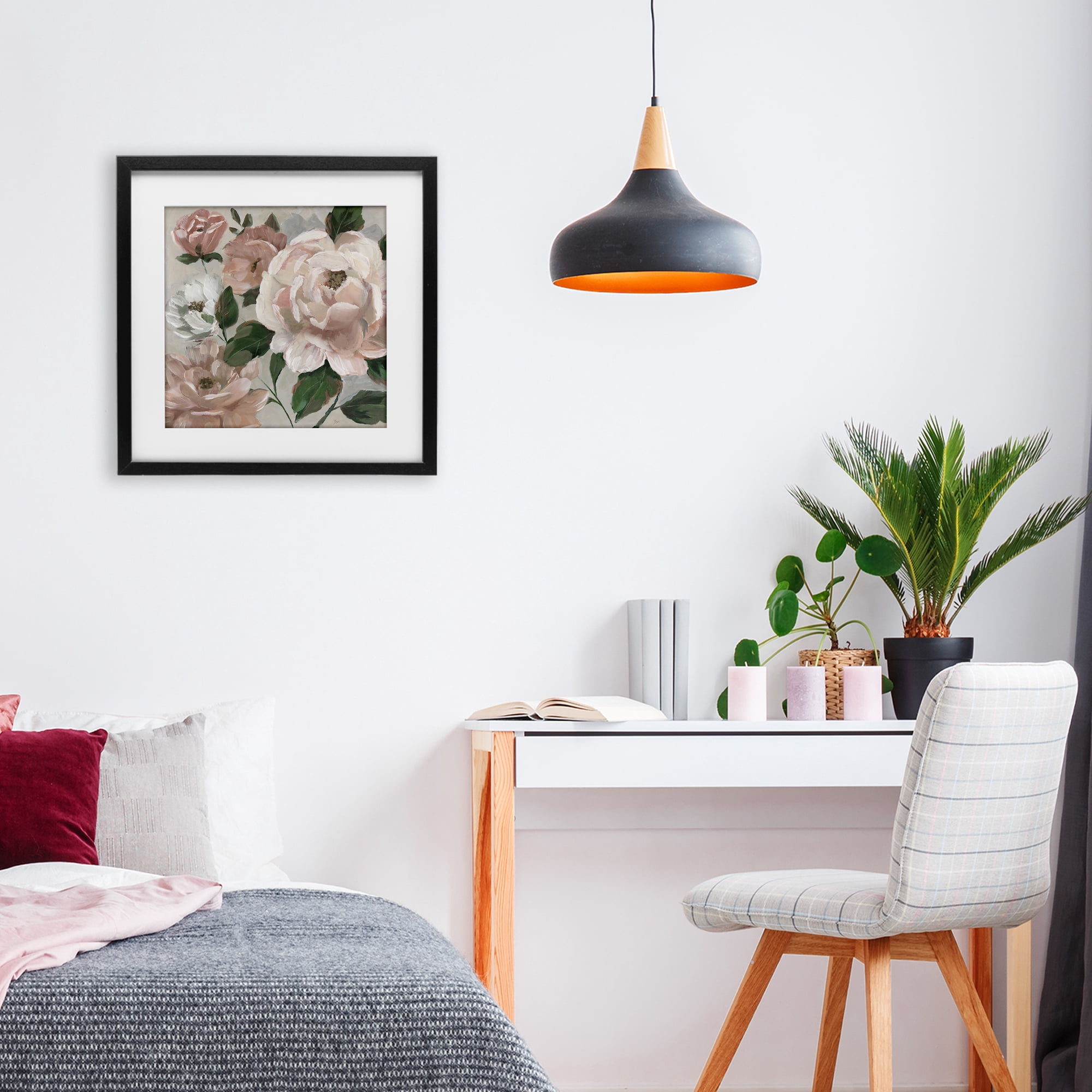 Stupell Industries Delicate Blush Peonies with Leaves Black Framed Print Under Glass, design by Nan