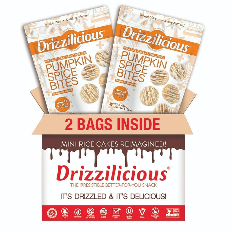 Drizzilicious Mini Rice Cakes, Pumpkin Spice Flavored Rice Cake Gluten Free Snacks, Rice Crisps 2-Pack
