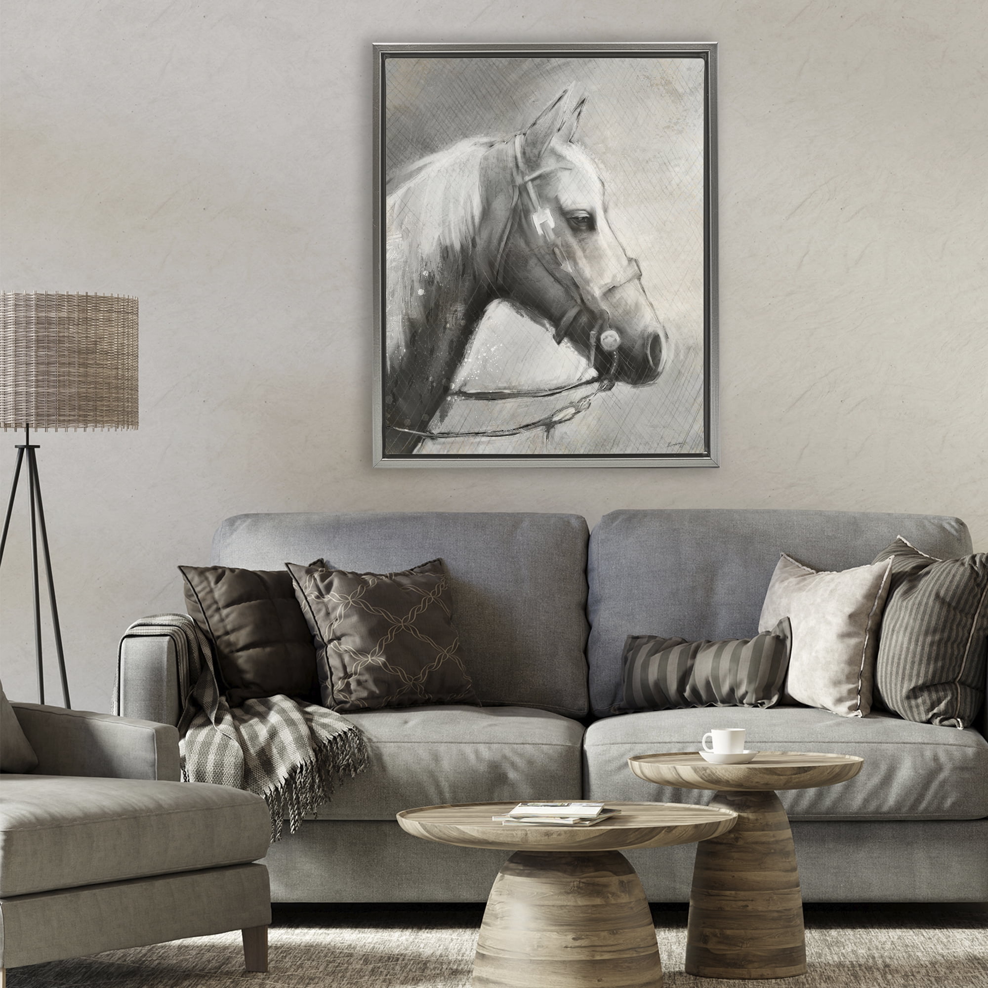 Stupell Industries Modern Ranch Horse Gray Framed Floater Canvas Wall Art, design by Chad Barrett