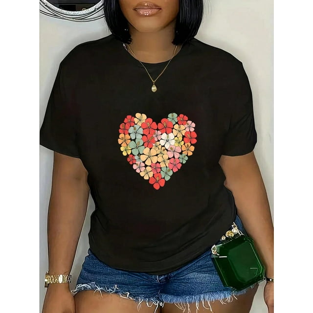 100% Cotton Hawaiian Valentine's Day Hibiscus Flower Heart Tropical T-Shirt