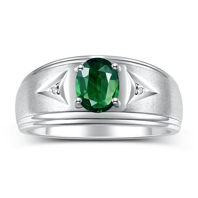 RYLOS Men's Rings Sterling Silver Classic 8X6MM Oval Gemstone & Diamond Ring Green Sapphire September Birthstone Rings For Man Silver Rings Size 9