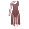 thumbnail image 3 of Alvivi Lyrical Dance Dress for Women One Shoulder Mesh Skirt Leotard Contemporary Dance Costume Reddish Brown M, 3 of 7