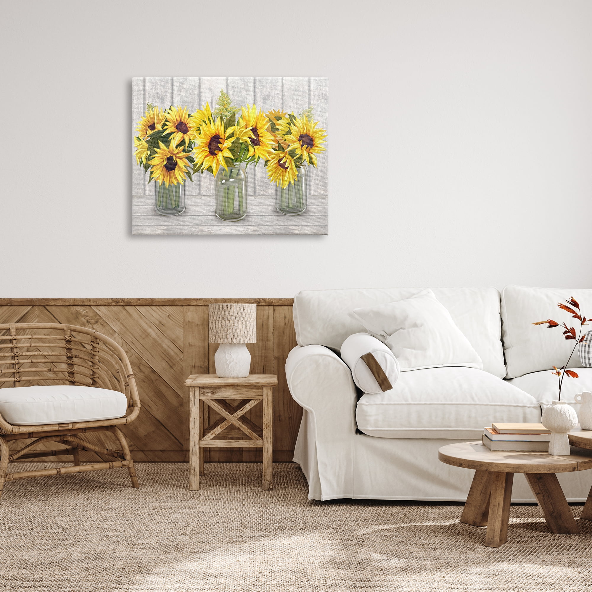 Stupell Industries Three Sunflower Bouquets Country Planks Still Life Graphic Art Gallery Wrapped Canvas Print Wall Art, Design by Ziwei Li