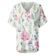 thumbnail image 4 of Usmixi Womens Blouses and Tops Dressy Plus Size Classic Breathable Loose Fit Tunic Tshirts Summer Floral Print V-Neck Short Sleeve Cute Tees Tops White XXXXL, 4 of 5