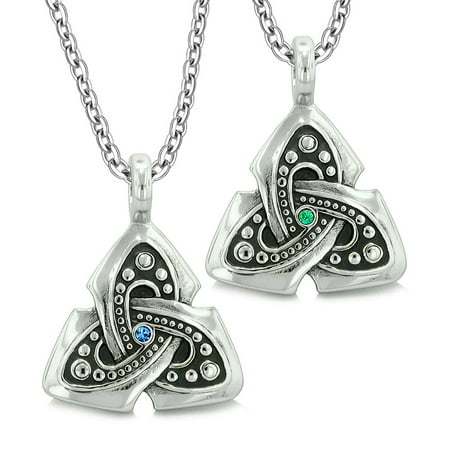 Ancient Viking Celtic Triquetra Knot Amulets Love Couples or Best Friends Set Green Blue (Best Knot For Necklace)