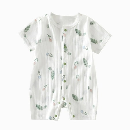 AJTQTH Toddler Rompers Baby Infant Unisex Cute Cartoon Print Jumpsuit Round Neck Short-Sleeved Button Down Bodysuit Summer Cotton Comfy Clothes Outfits White#04 1 Year